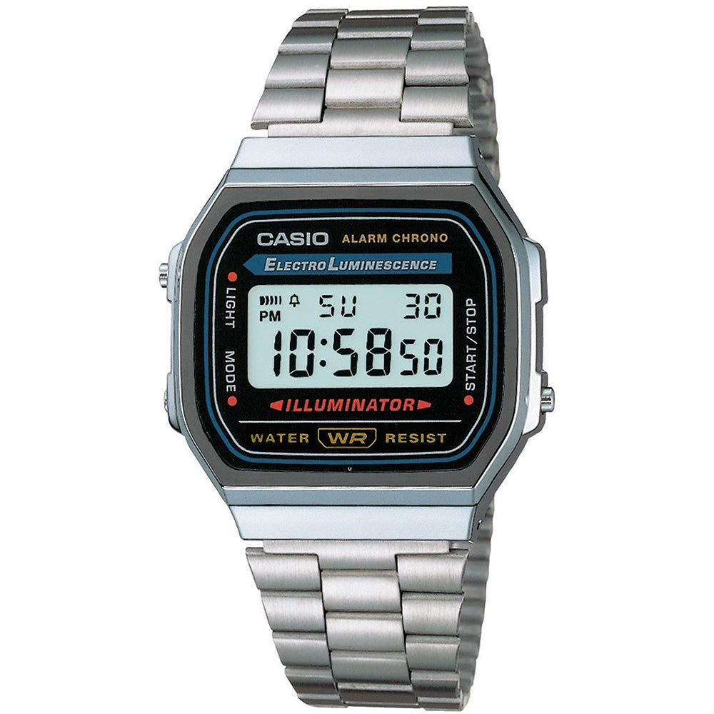 Casio Retro Alarm Stainless Steel Men's Digital Watch - A168WA-1W