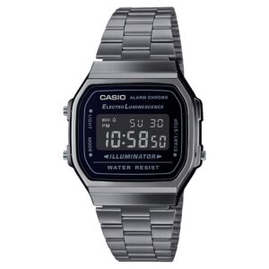 Casio Vintage Stainless Steel Black Dial Digital Unisex Watch - A168WGG-1B