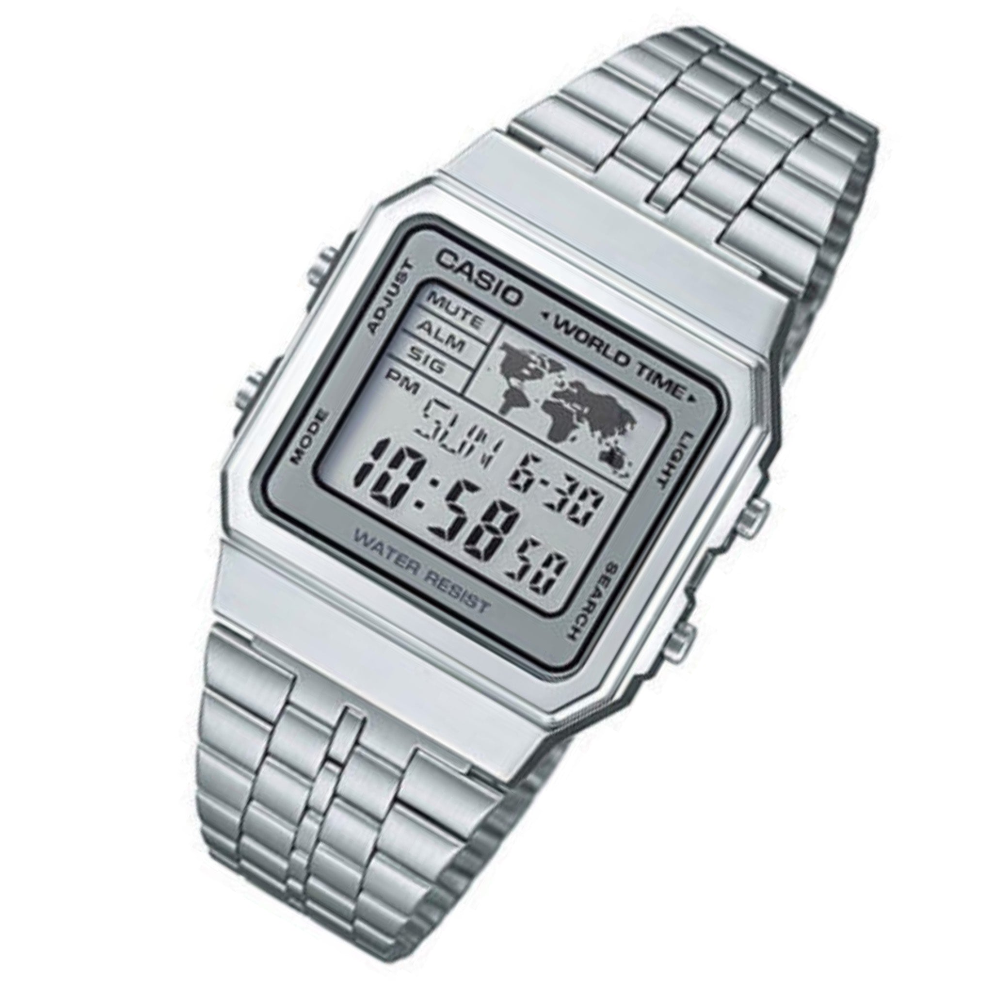 Casio Silver Retro World Time Unisex Digital Watch - A500WA-7D - Image 2