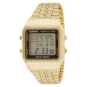 Casio Classic 34mm World Time Gold Steel Digital Men's Watch - A500WGA-1D