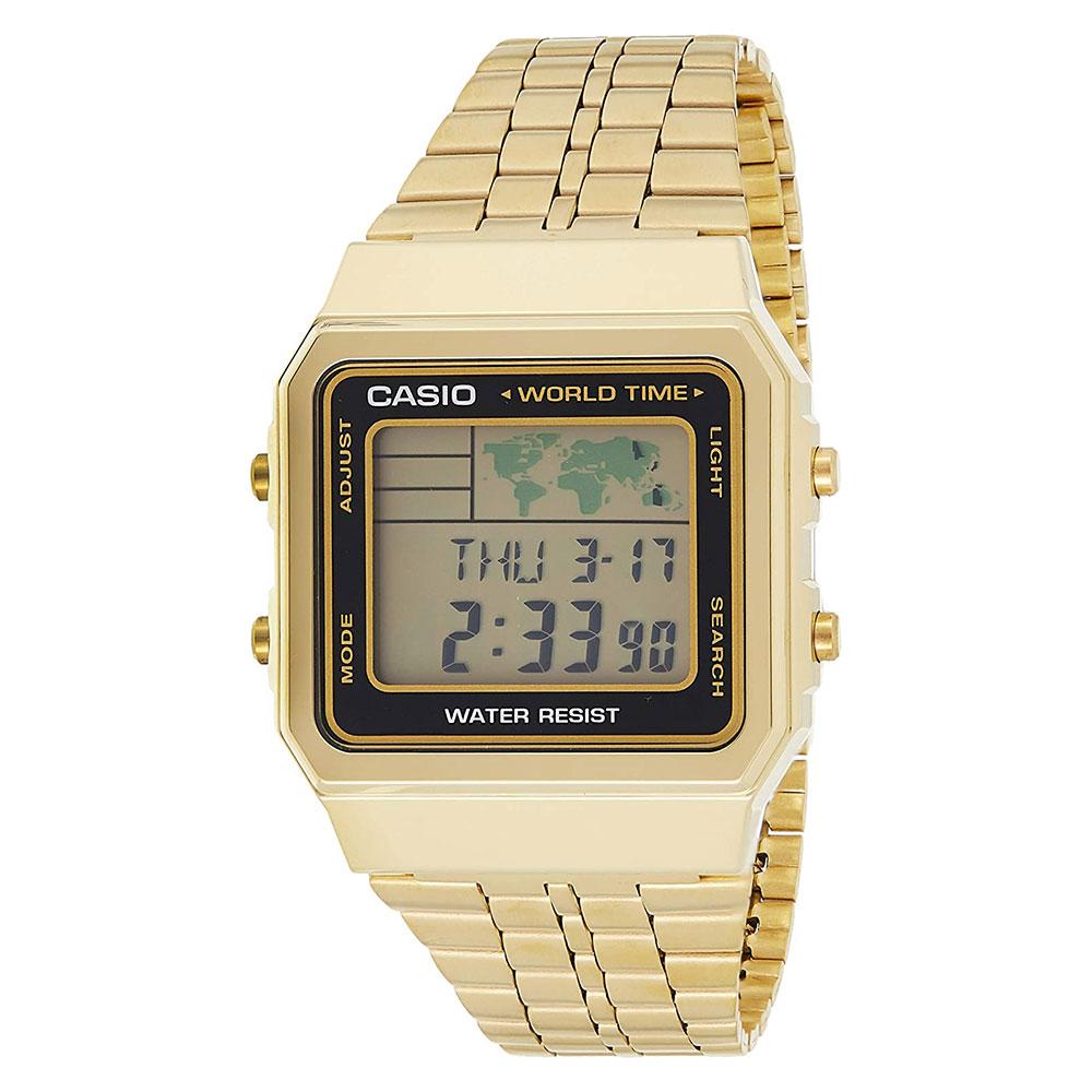 Casio Classic 34mm World Time Gold Steel Digital Men's Watch - A500WGA-1D