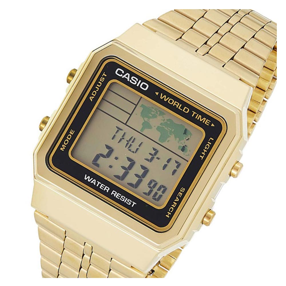 Casio Classic 34mm World Time Gold Steel Digital Men's Watch - A500WGA-1D - Image 2