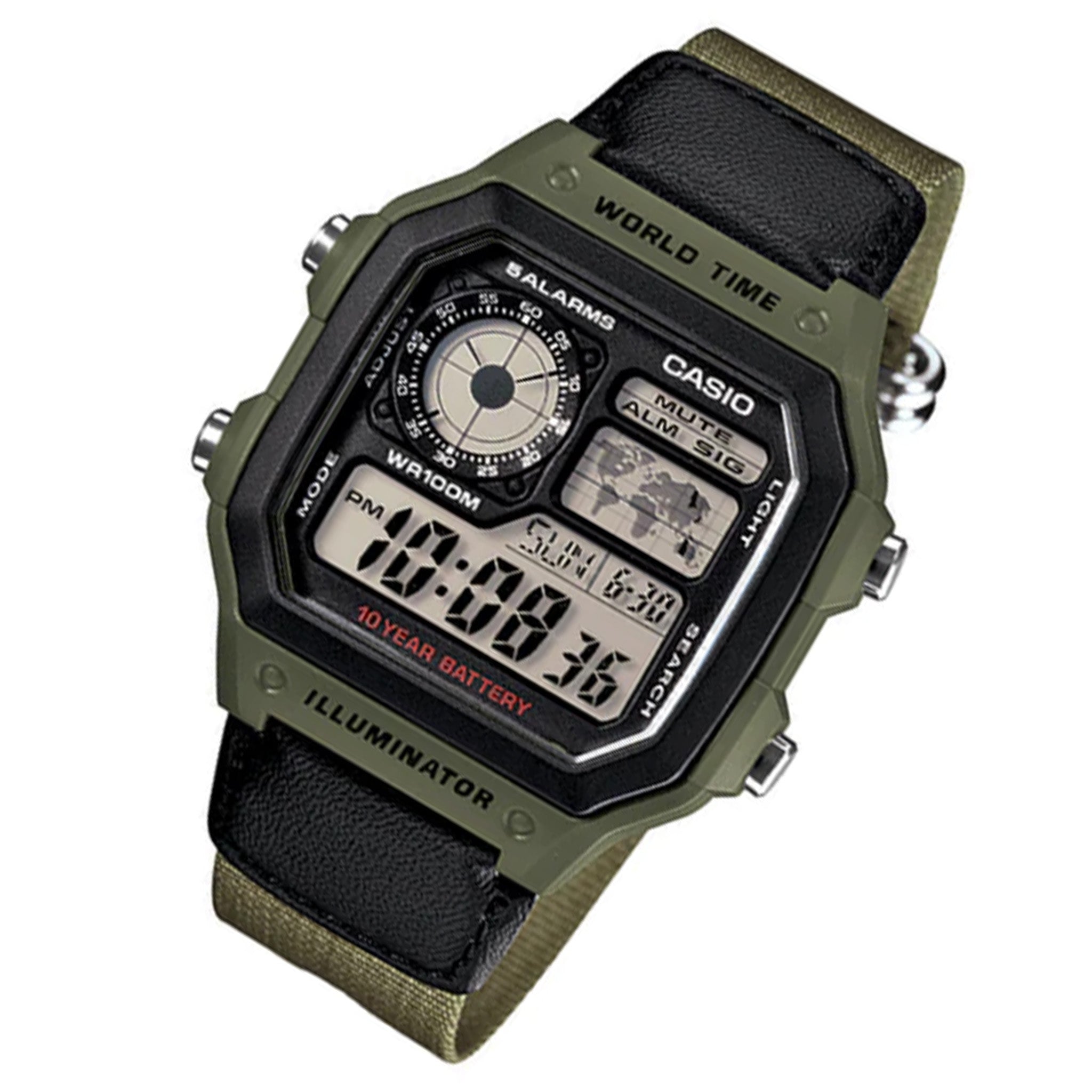 Casio Classic Army Green Fabric Digital Men's Watch - AE1200WHB-3B - Image 2