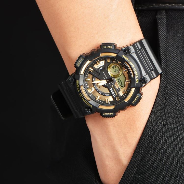 Casio World Time Black Resin Analogue-Digital Men's Watch - AEQ110BW-9A - Image 5