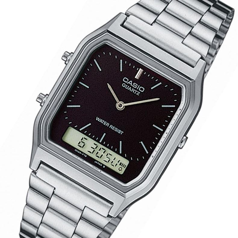 Casio Classic Silver Steel Analogue-Digital Unisex Watch - AQ230A-1D - Image 2