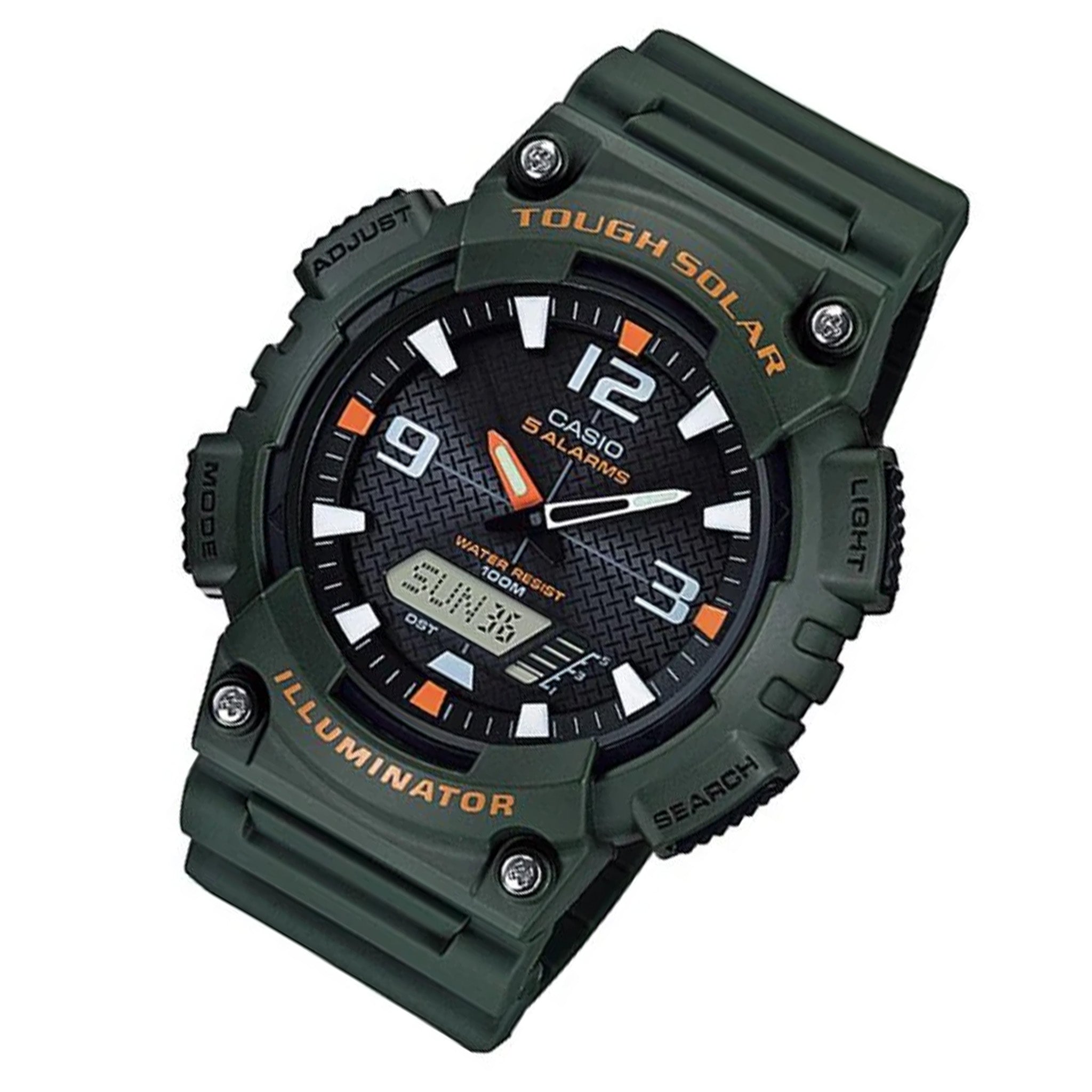 Casio Army Green Resin Black Dial Digital-Analogue Men's Solar Watch - AQS810W-3A - Image 2