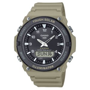 Casio Khaki Resin Black Dial Digital-Analogue Men's Solar Watch - AQS820W-5A