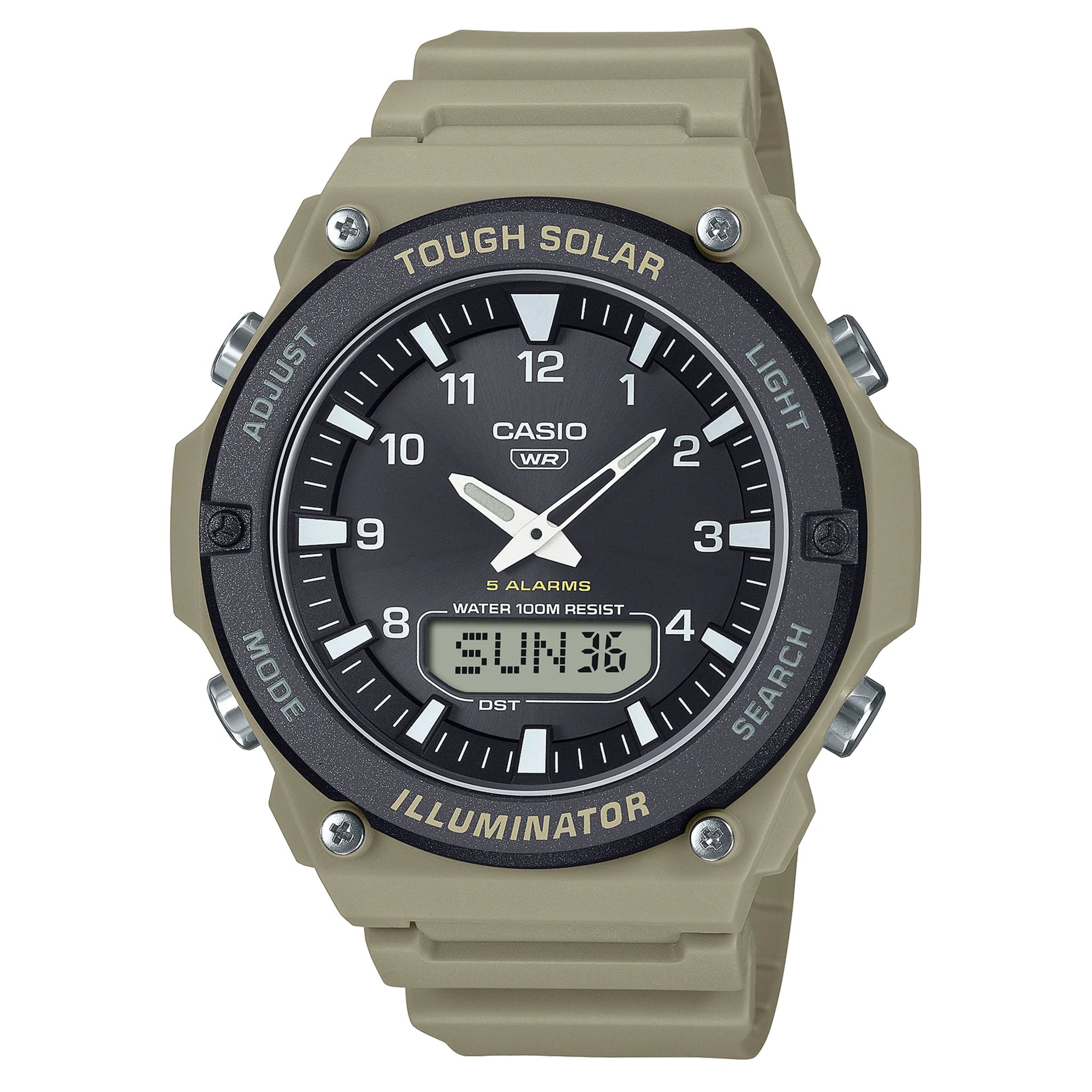 Casio Khaki Resin Black Dial Digital-Analogue Men's Solar Watch - AQS820W-5A