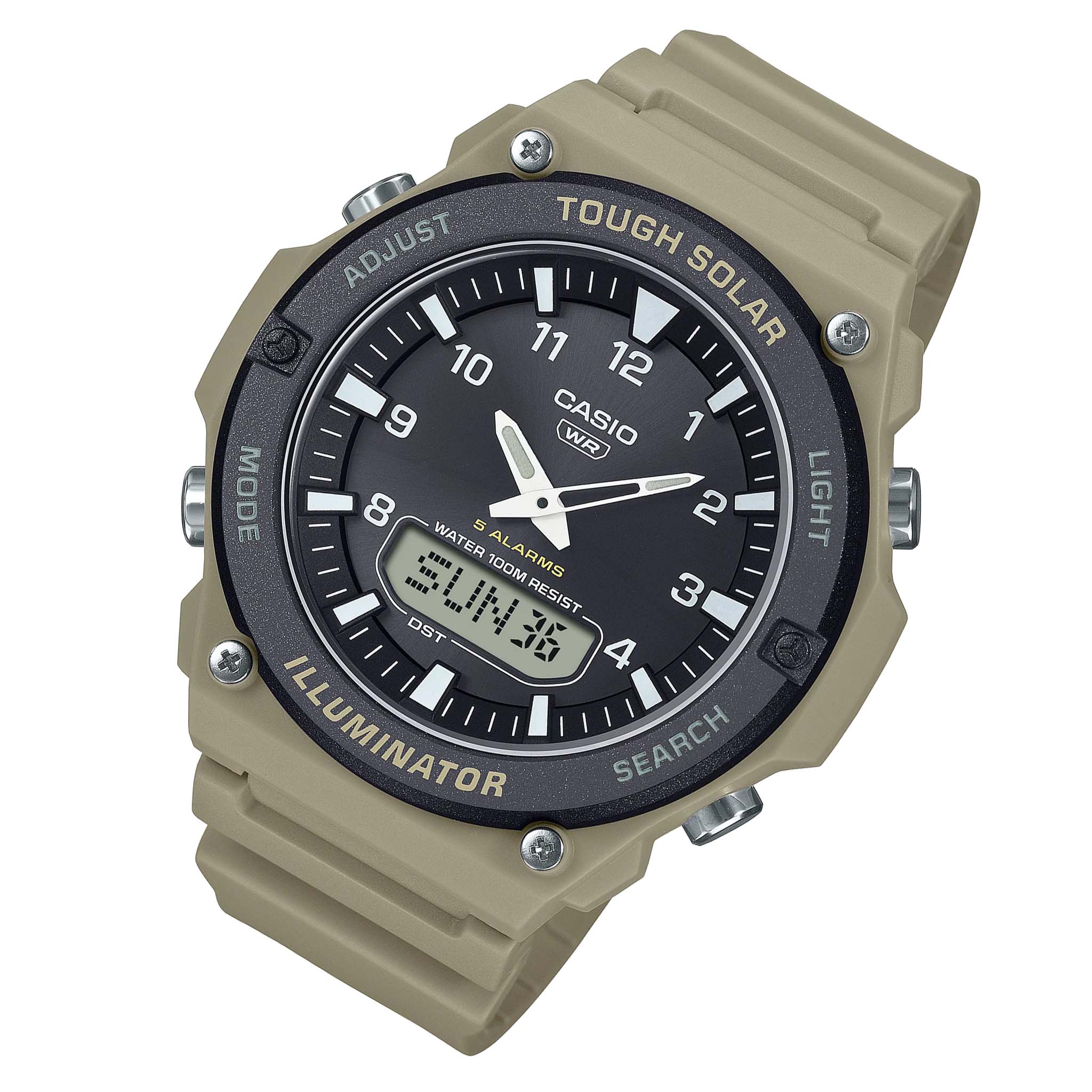 Casio Khaki Resin Black Dial Digital-Analogue Men's Solar Watch - AQS820W-5A - Image 2