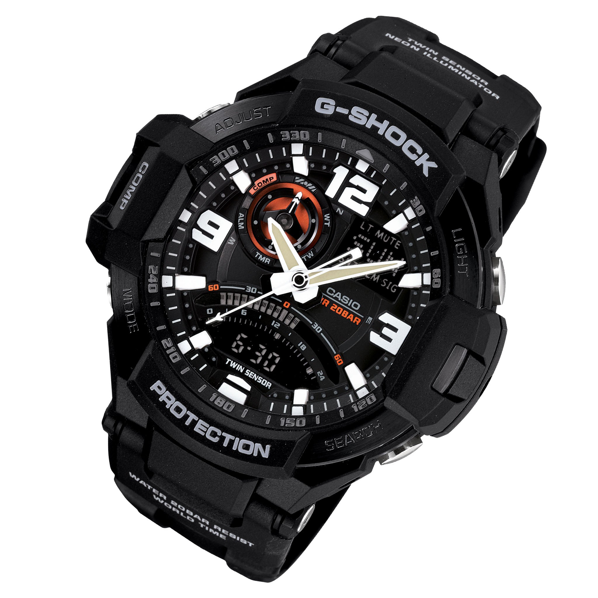Casio G-SHOCK Modern Aviator Duo Black Resin Men's Chronograph Watch - GA1000-1A - Image 2