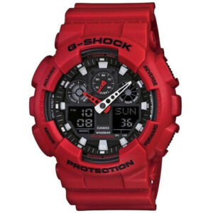 Casio G-SHOCK 55mm Duo Red Resin Black Dial Analogue-Digital Men's Watch - GA100B-4A