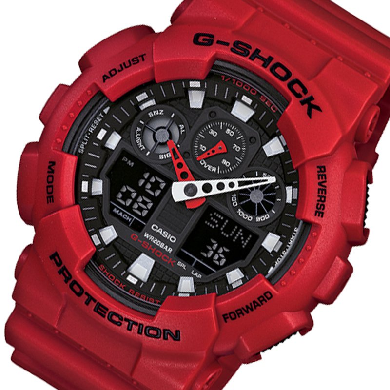 Casio G-SHOCK 55mm Duo Red Resin Black Dial Analogue-Digital Men's Watch - GA100B-4A - Image 2