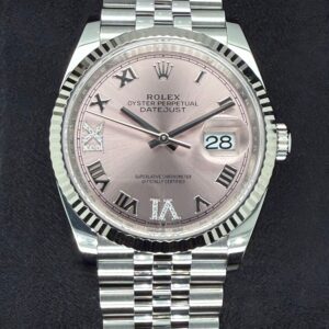 Rolex Datejust 36 Fluted Bezel Stainless Steel Pink Diamond Set Roman Dial VI and IX Jubilee 126234 | 2025 | 36mm
