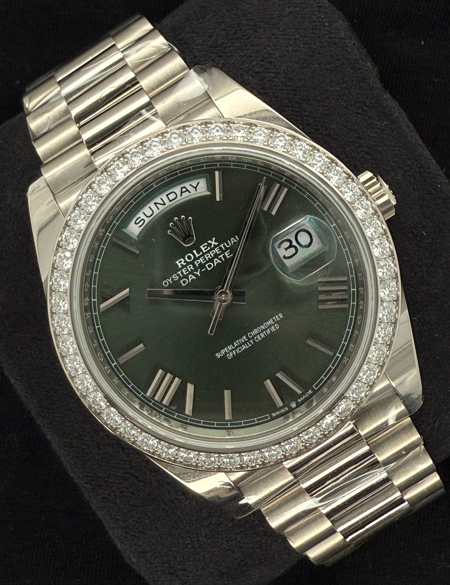 Rolex Day-Date 40 Olive Green Roman Dial with Factory Set Diamond Bezel 228349RBR | 2022 | 40mm - Image 2