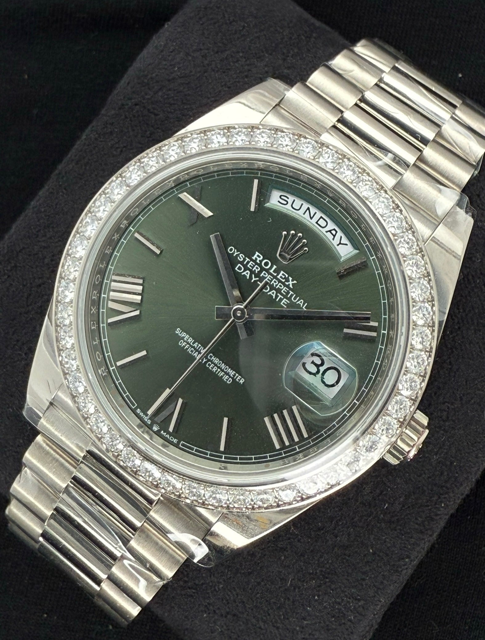 Rolex Day-Date 40 Olive Green Roman Dial with Factory Set Diamond Bezel 228349RBR | 2022 | 40mm - Image 3
