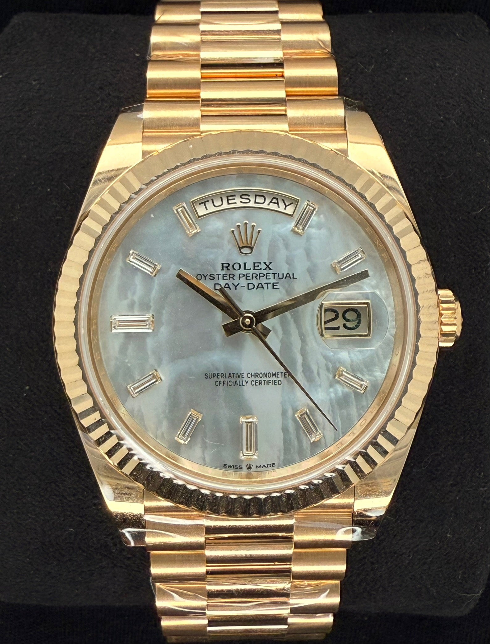 Rolex Day-Date 40 Yellow Gold Mother of Pearl ‘MOP’ Baguette Diamond Dial 228238 | 2025 | 40mm