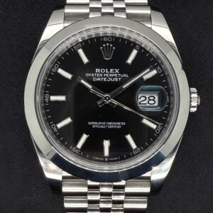Rolex Datejust 41 Black ‘Sticks’ Dial Oystersteel Smooth Jubilee 126300 | 2023 | 41mm