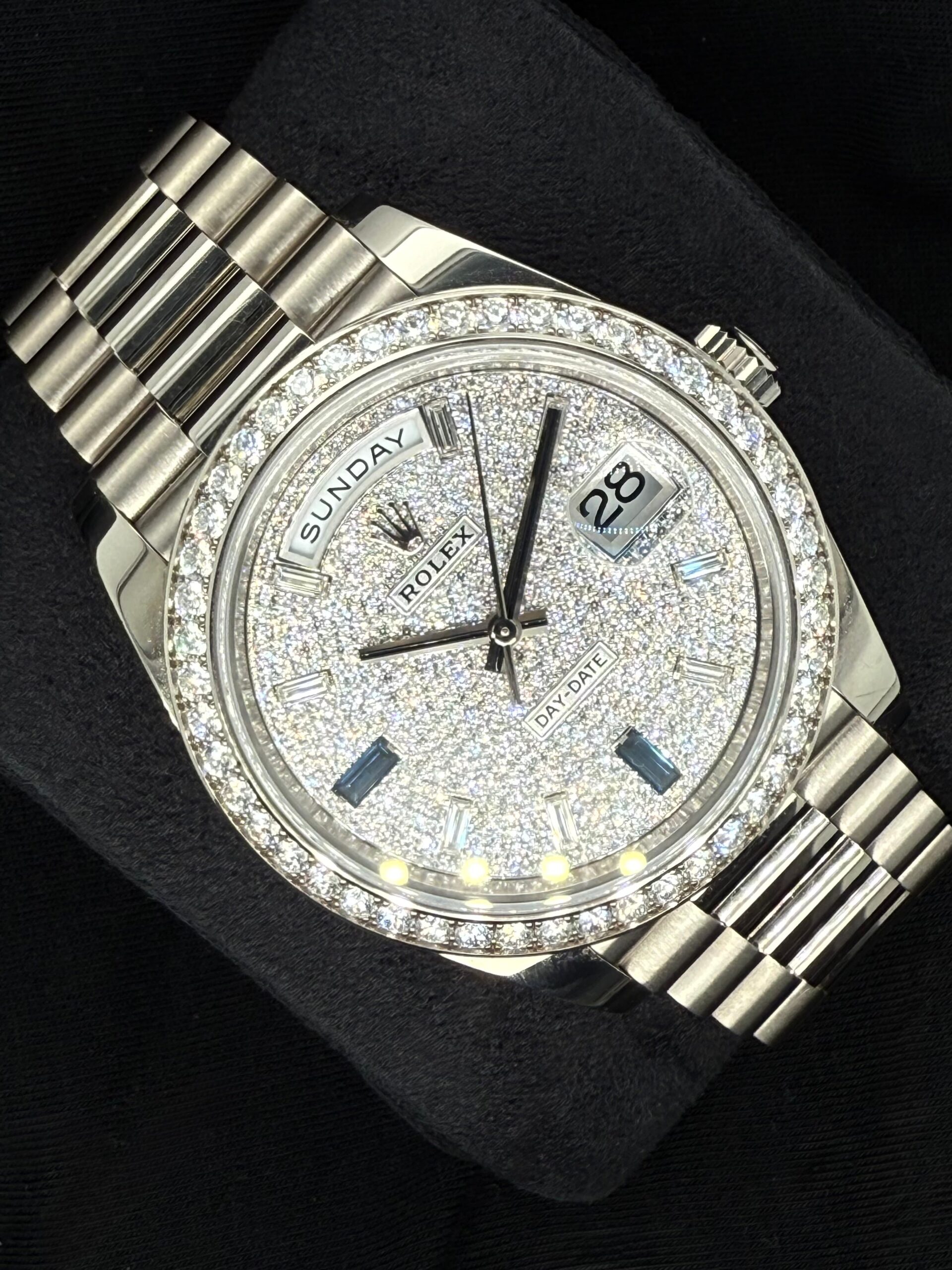 Rolex Day-Date 40 White Gold with Factory Set Diamond Pavé Dial with Baguette Diamonds and Sapphires and Diamond-Set Bezel 228349RBR | 2023 | 40mm - Image 2