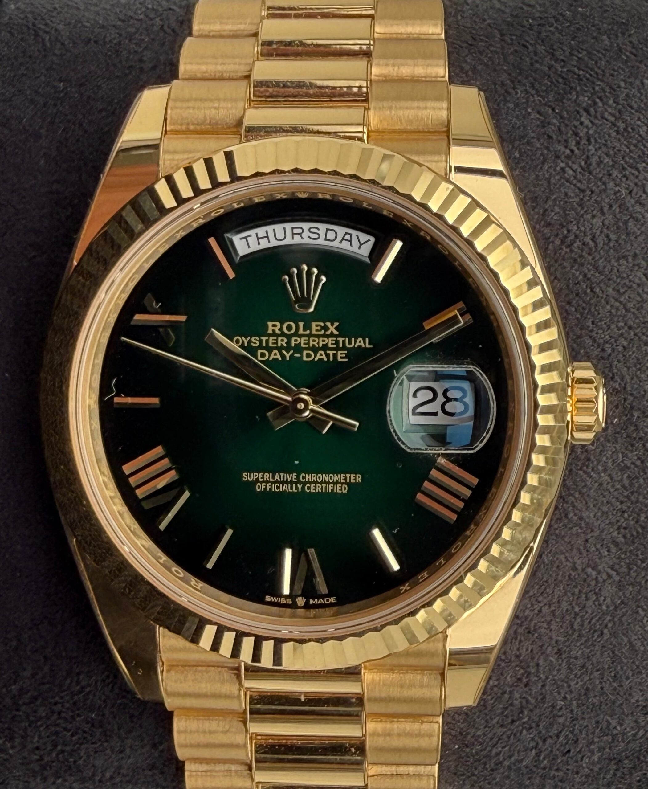 Rolex Day-Date 40 18ct Yellow Gold Fluted President Green Ombré Dial 228238-0069 | 2025 | 40mm