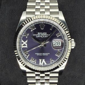 Rolex Datejust 36 Fluted Bezel Stainless Steel Purple Diamond Set Roman Dial VI and IX Jubilee 126234 | 2022 | 36mm