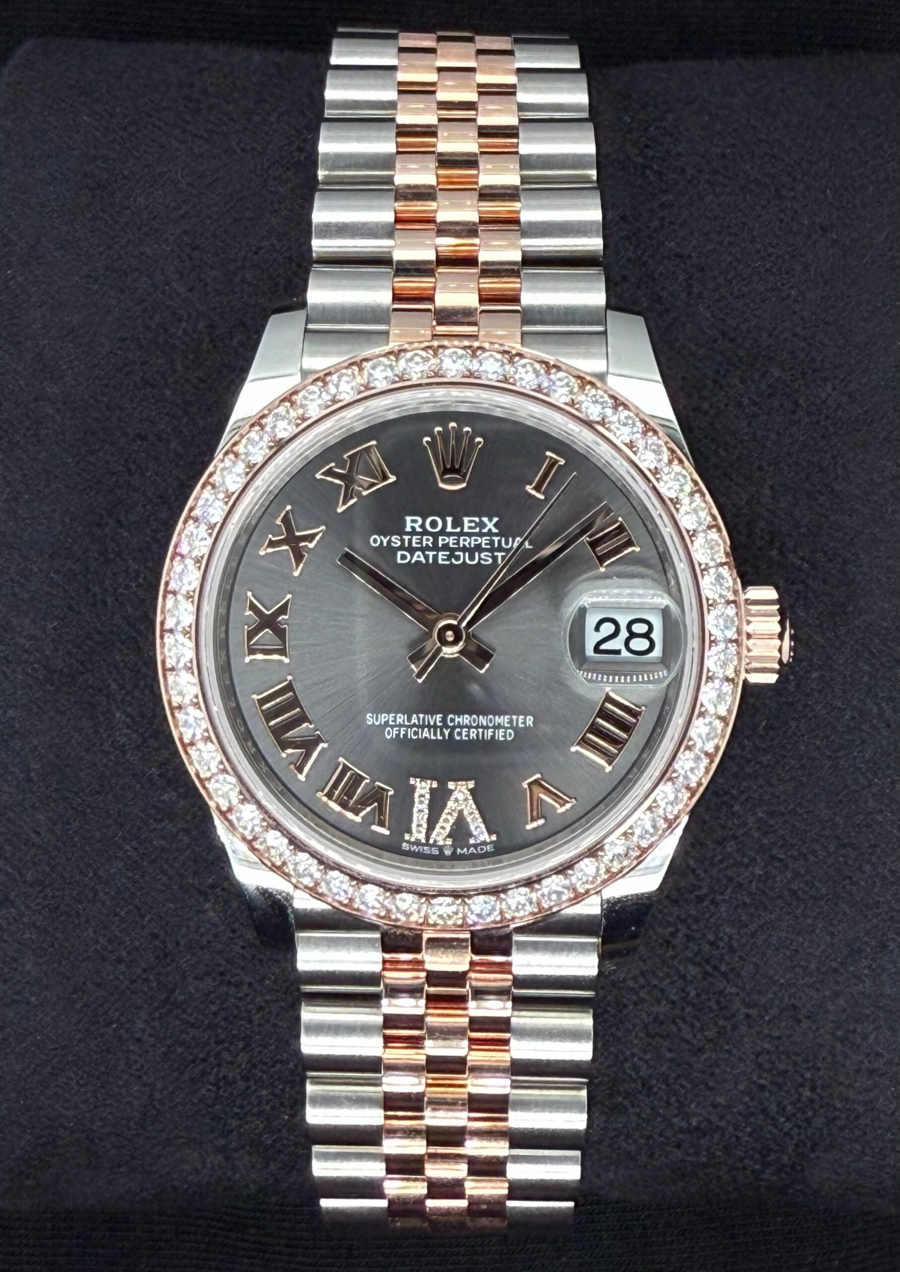 Rolex Datejust 31 Slate Roman Diamond Dial with Factory-Set Diamond Bezel 278381RBR | 2023 | 31mm