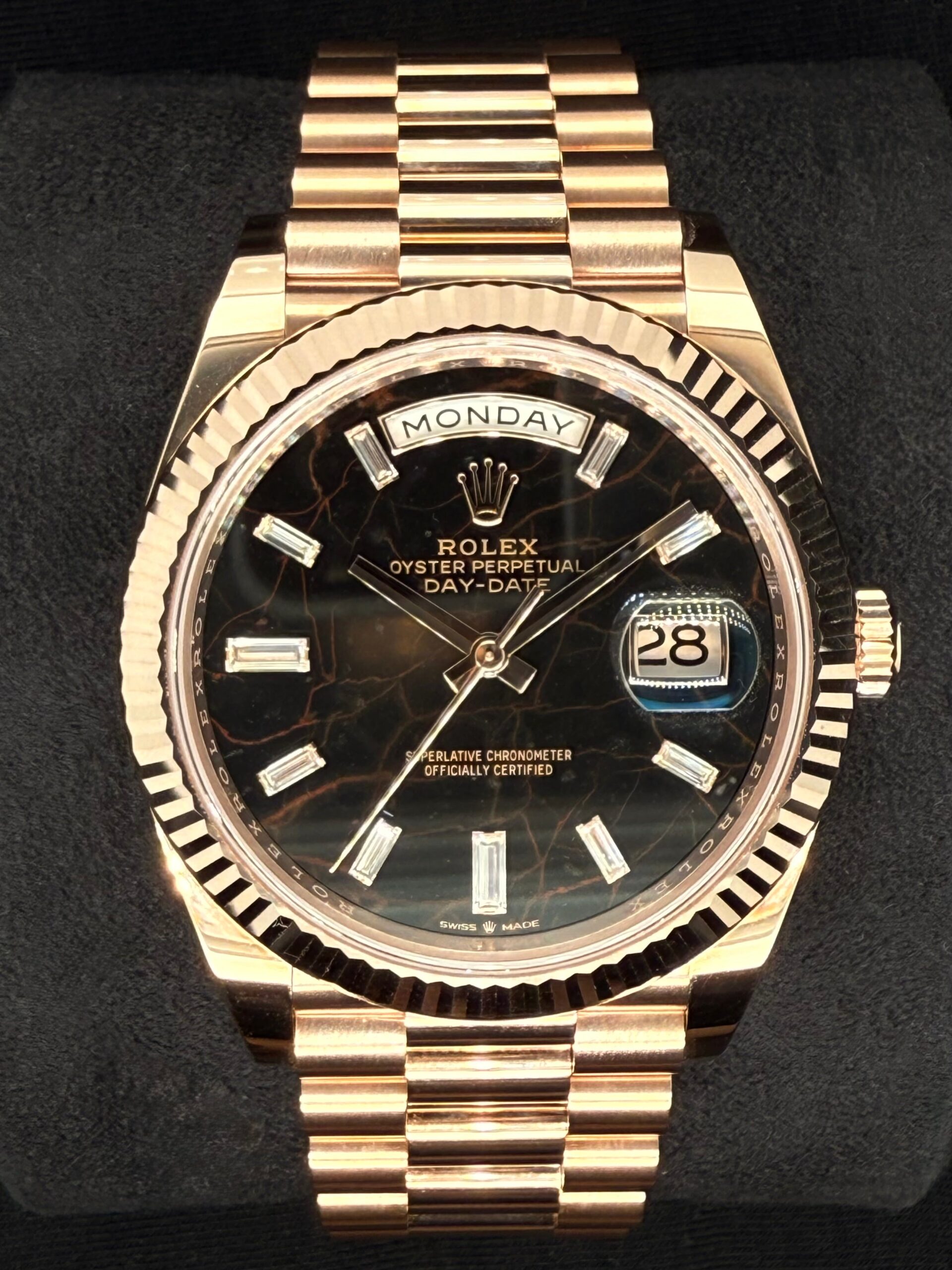 Rolex Day-Date 40 Everose Gold Watch Eisenkiesel Diamond Baguette Dial 228235 | 2025 | 40mm