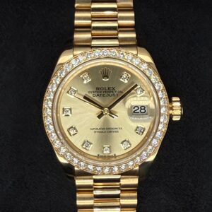 Rolex Lady Datejust 18ct Yellow gold with Champagne Diamond Dial and Factory-Set Diamond Bezel 279138RBR | 2021 | 28mm