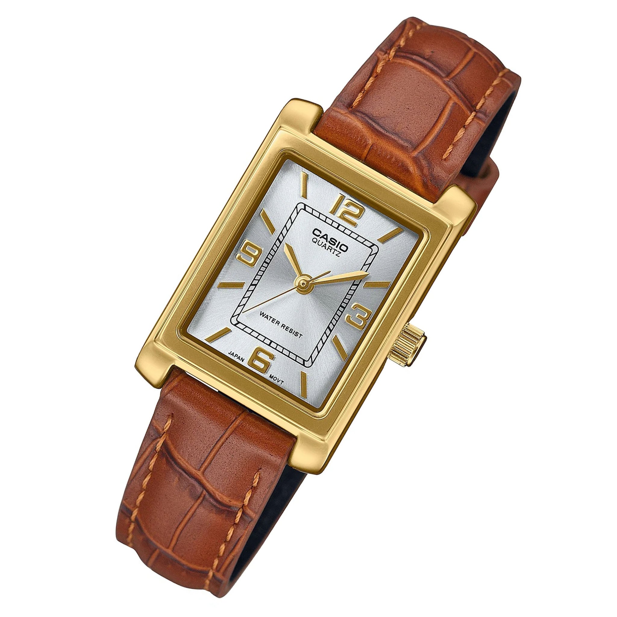 Casio Brown Leather Silver White Dial Women's Watch - LTP1234GLL-7A - Image 2