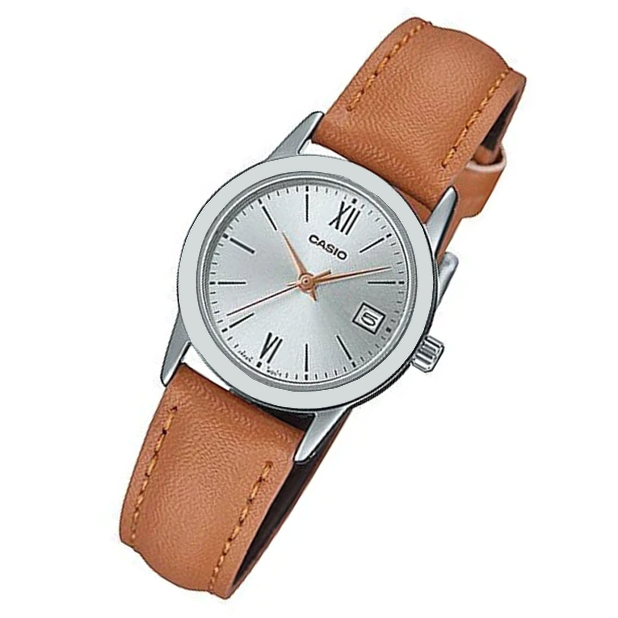 Casio Brown Leather Silver Dial Women's Watch - LTPV002L-7B3 - Image 2