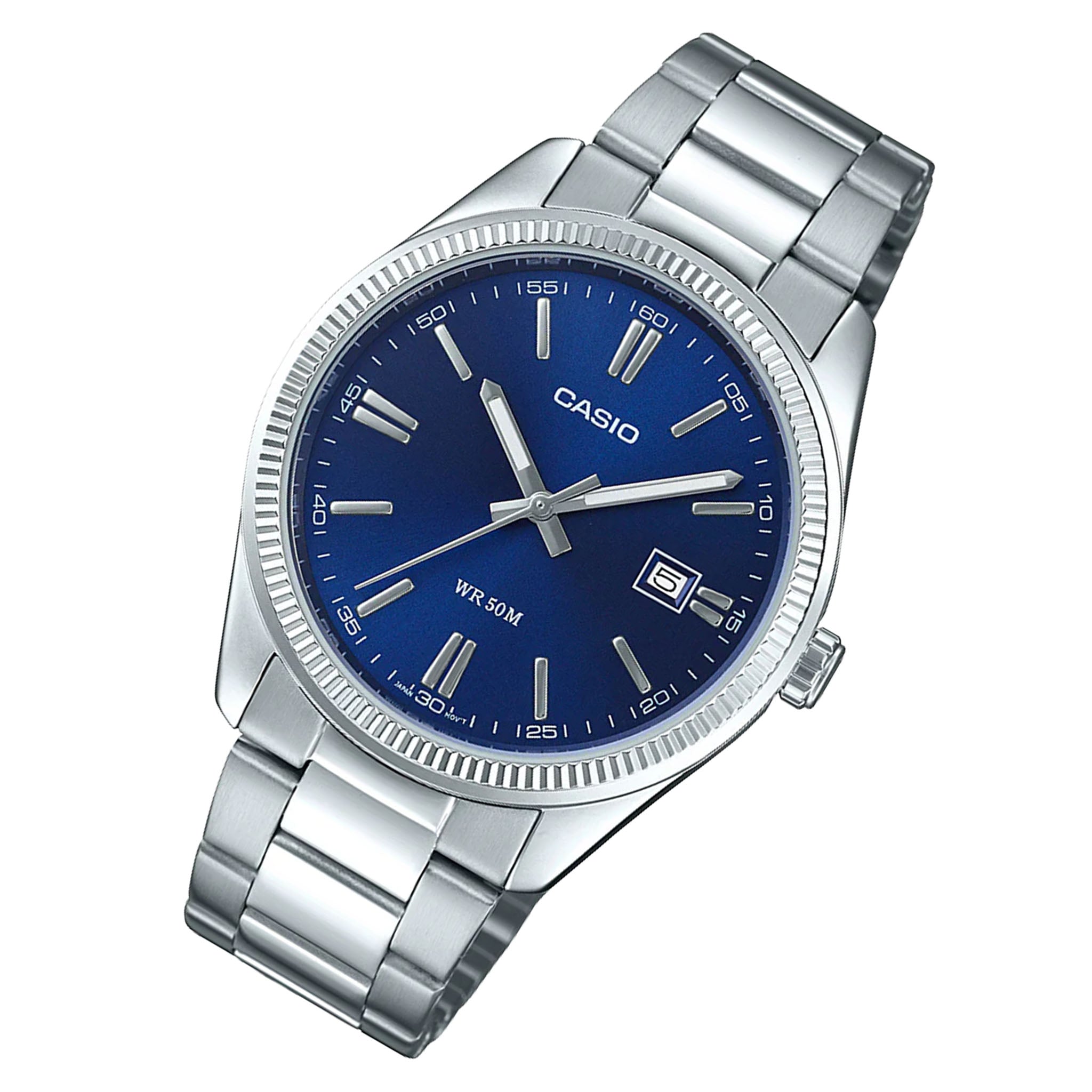 Casio Silver-Tone Steel Navy Blue Dial Unisex Watch - MTP1302PD-2A - Image 2