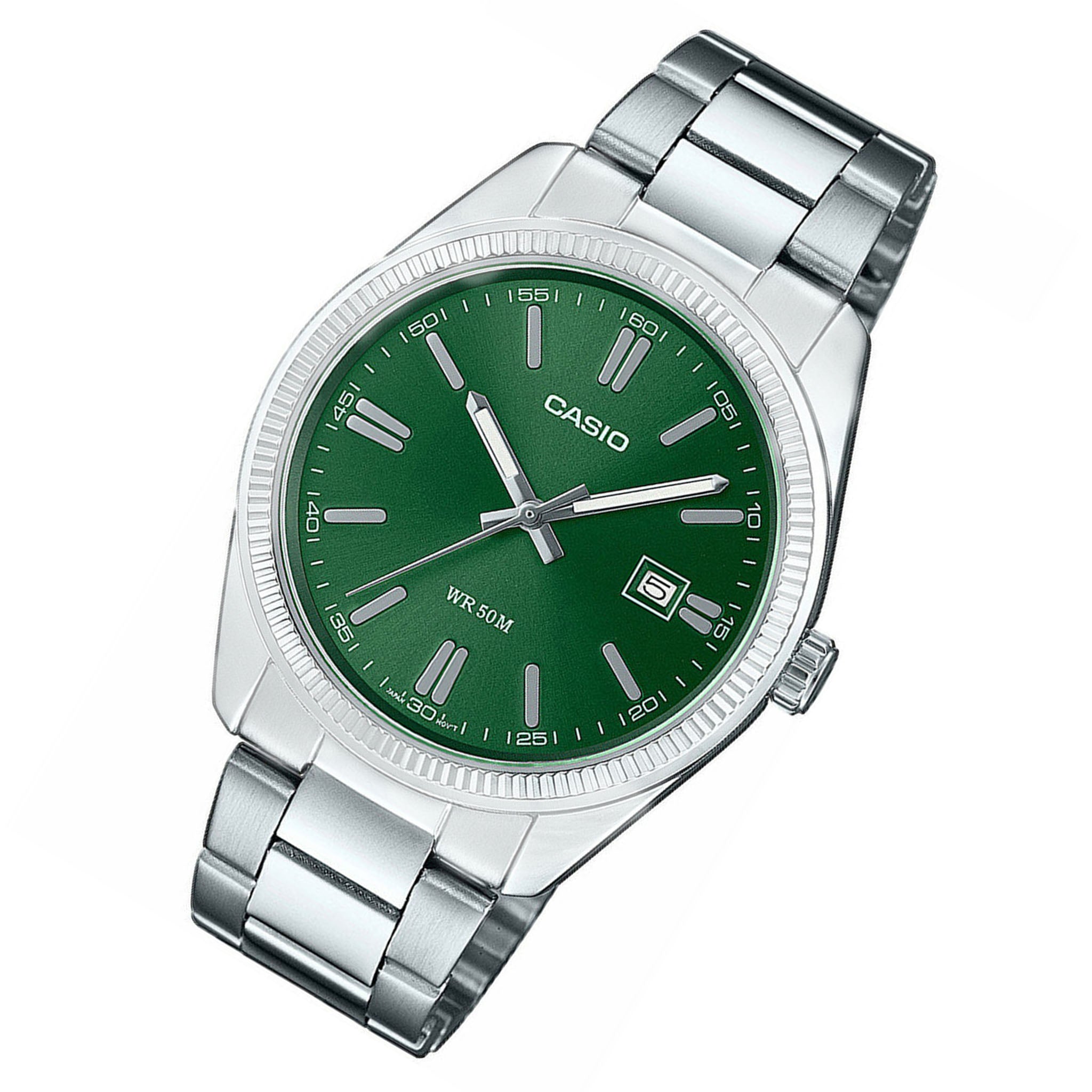 Casio Silver Steel Green Dial Men's Watch - MTP1302PD-3A - Image 2