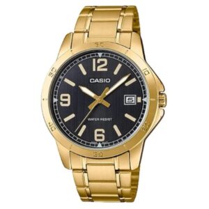 Casio Gold Steel Black Dial Men's Watch - MTPV004G-1B