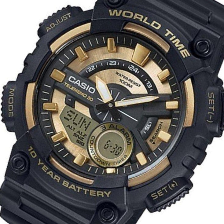 Casio World Time Black Resin Analogue-Digital Men's Watch - AEQ110BW-9A - Image 2