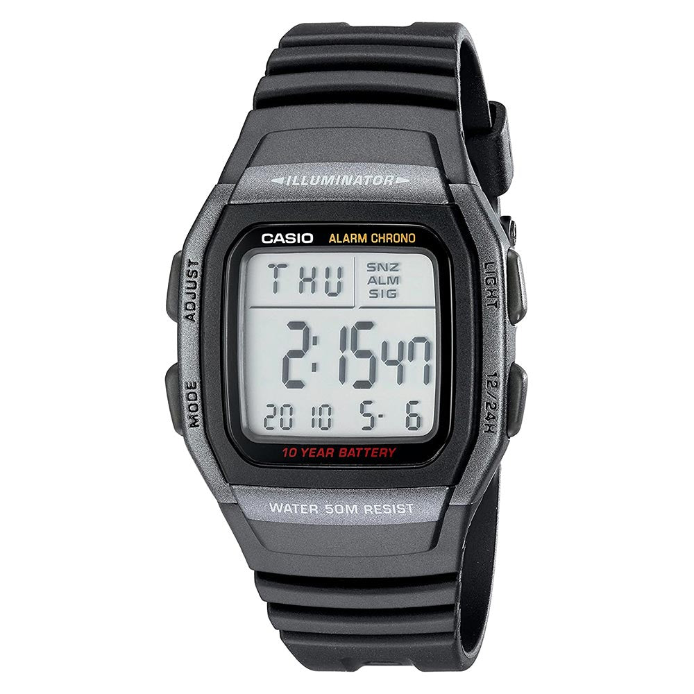 Casio Illuminator Grey and Black Dual Time Unisex Digital Watch - W96H-1B
