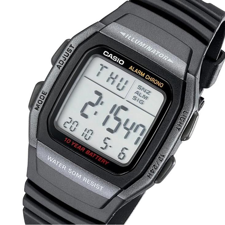 Casio Illuminator Grey and Black Dual Time Unisex Digital Watch - W96H-1B - Image 2