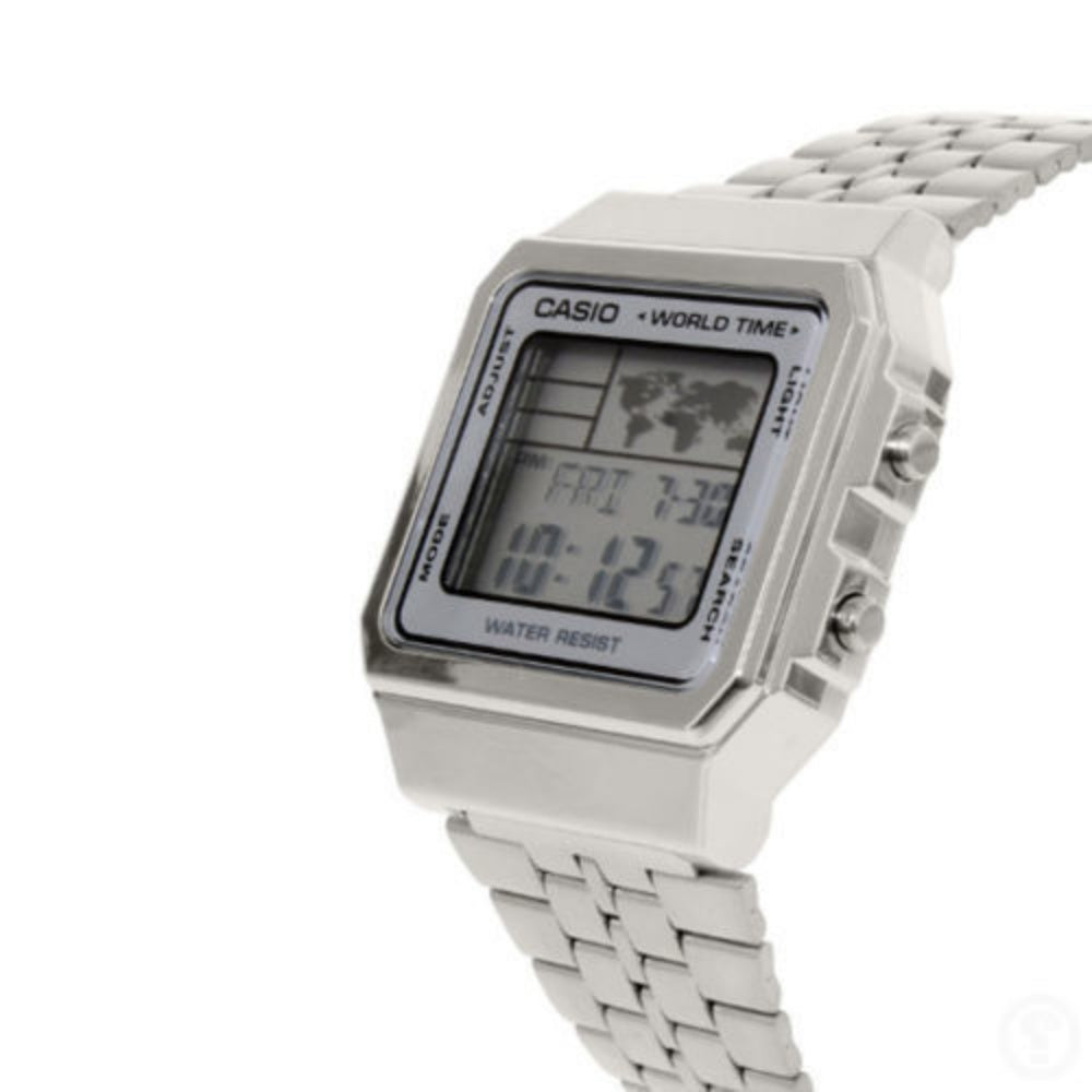 Casio Silver Retro World Time Unisex Digital Watch - A500WA-7D - Image 3